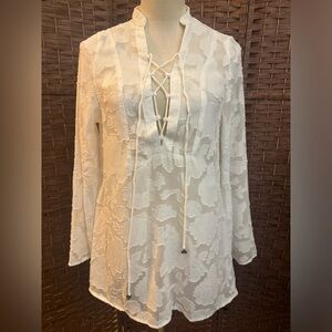 May & July White Sheer Floral Top Or Coverup Summer spring Vacation Medium